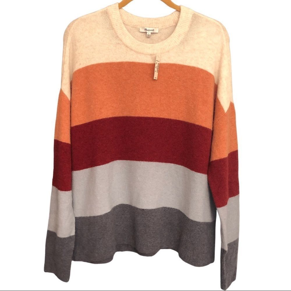 MADEWELL Crofton Striped Pullover Sweater Coziest Yarn Size large crew neck